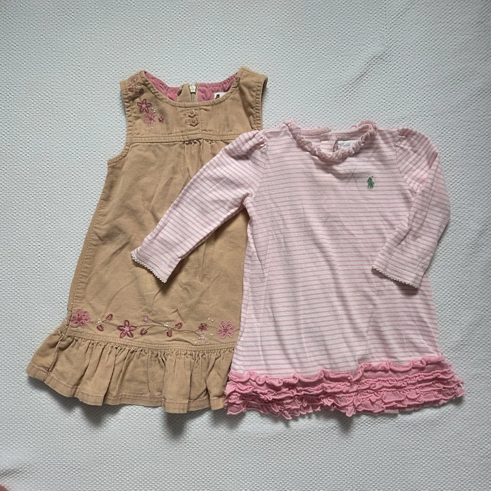 Ralph Lauren Pink Striped and GAP Floral Baby Dresses Bundle